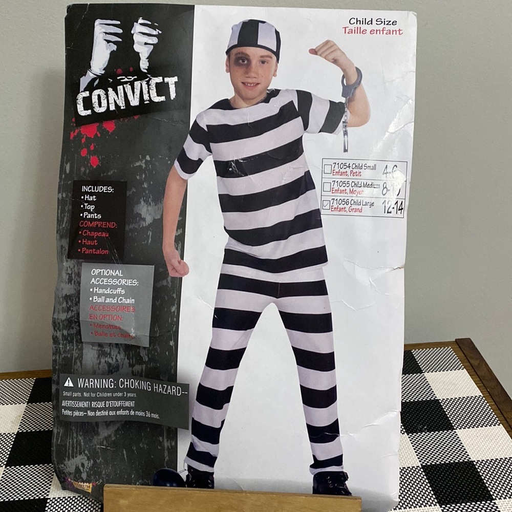Convict kids 3 pieces Halloween costume size L 12/14